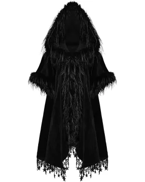 Punk Rave Womens Dark Bohemian Gothic & Faux Fur Hooded Cloak Cape