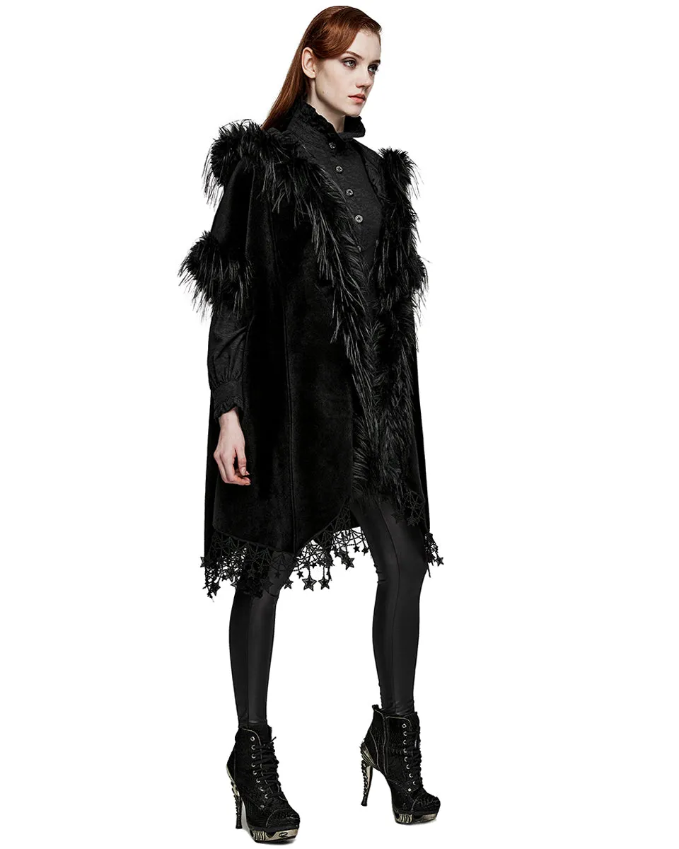 Punk Rave Womens Dark Bohemian Gothic & Faux Fur Hooded Cloak Cape