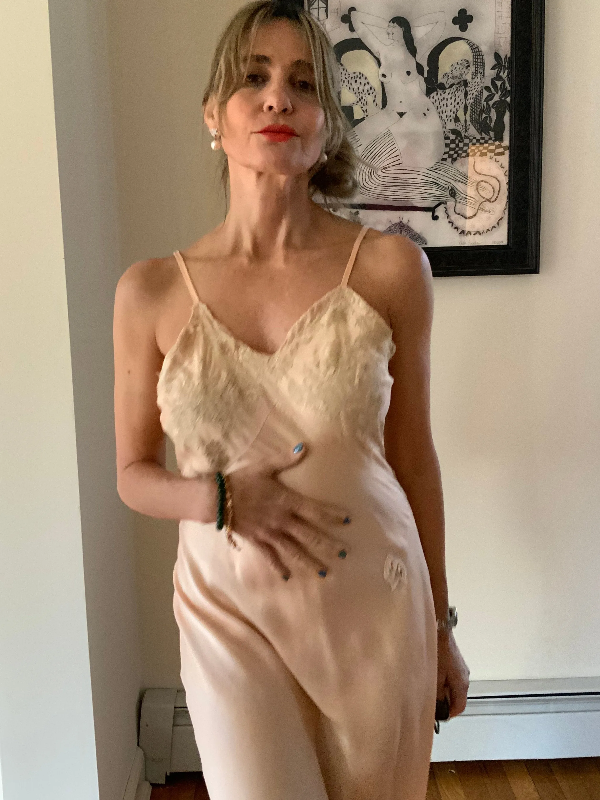Pure Silk Lace Slip Dress - 50s - 50S