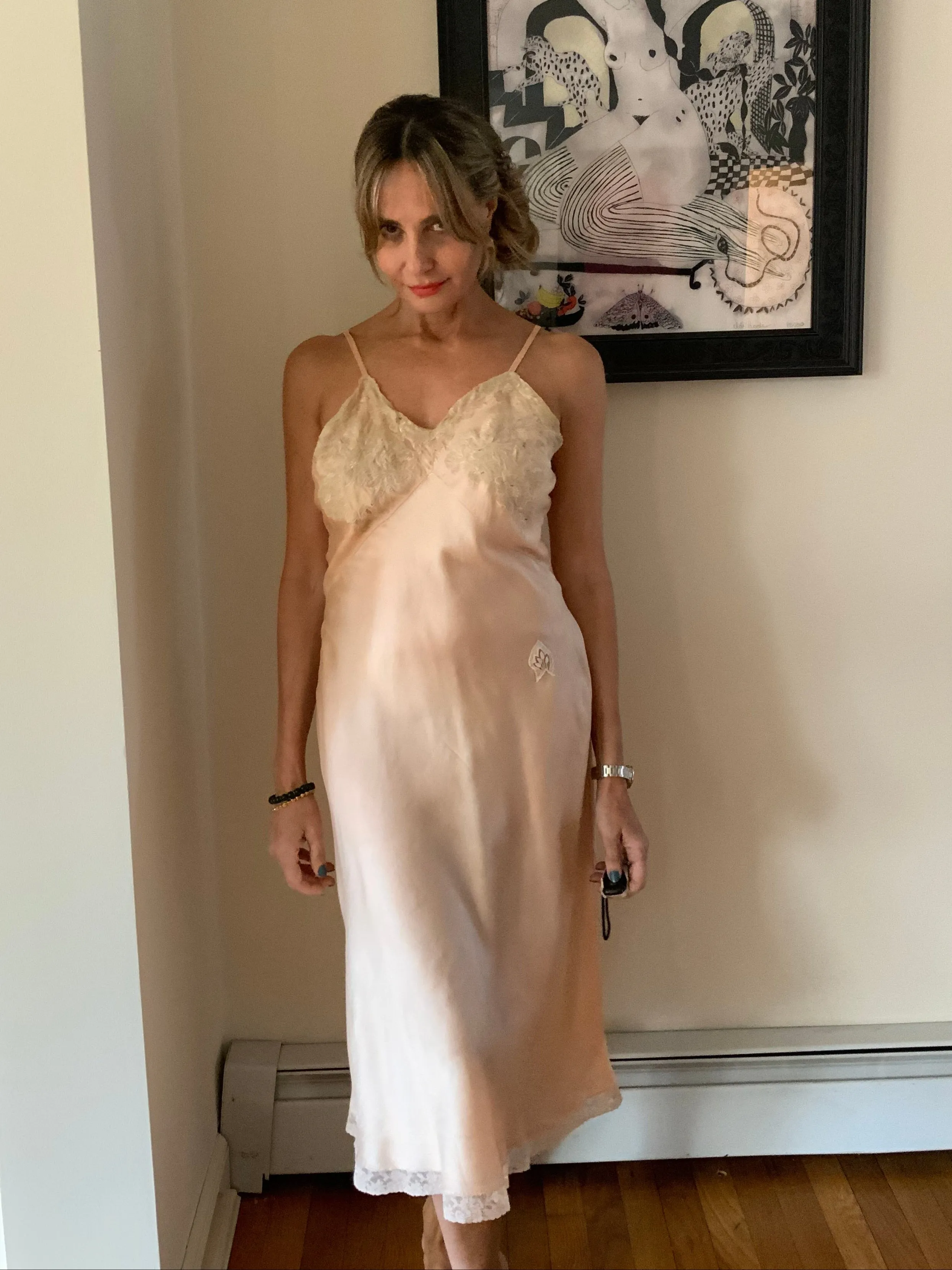 Pure Silk Lace Slip Dress - 50s - 50S