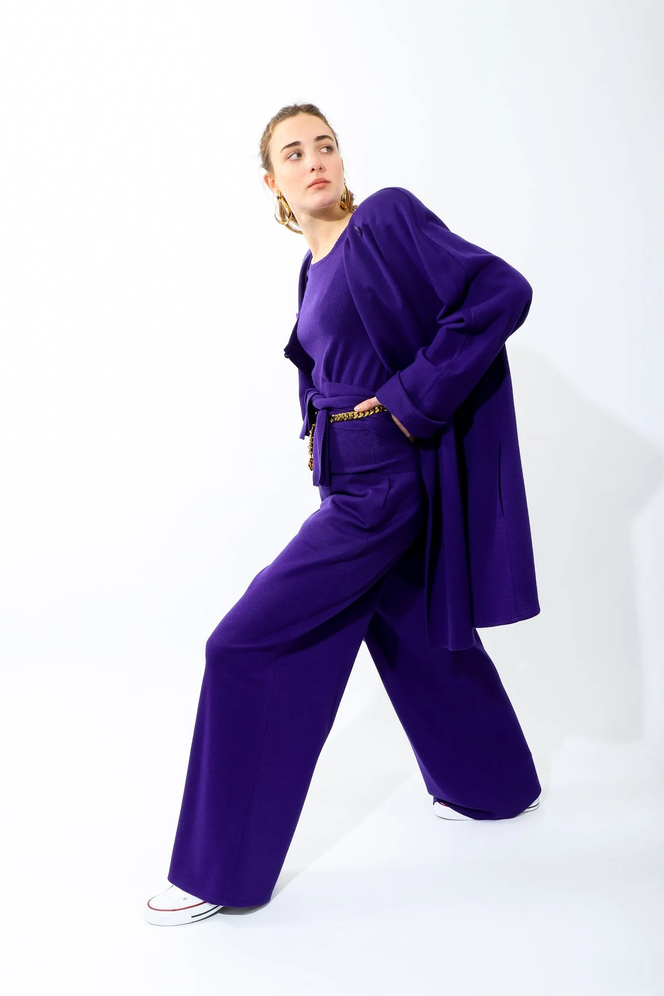 Purple Knit Inverted Pleat Pant