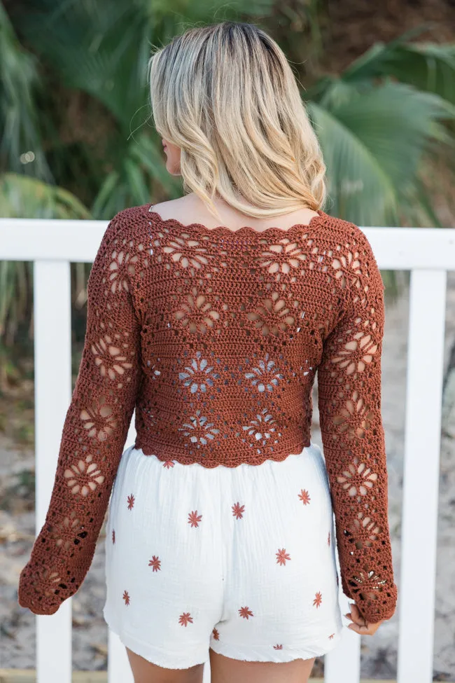 Pursuit Of Paradise Terracotta Cropped Crochet Sweater