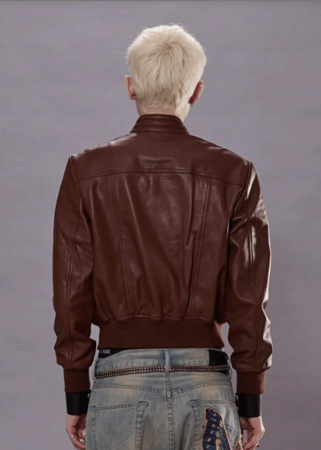 R13 Shrunken Zip-Up Leather Jacket in Brown