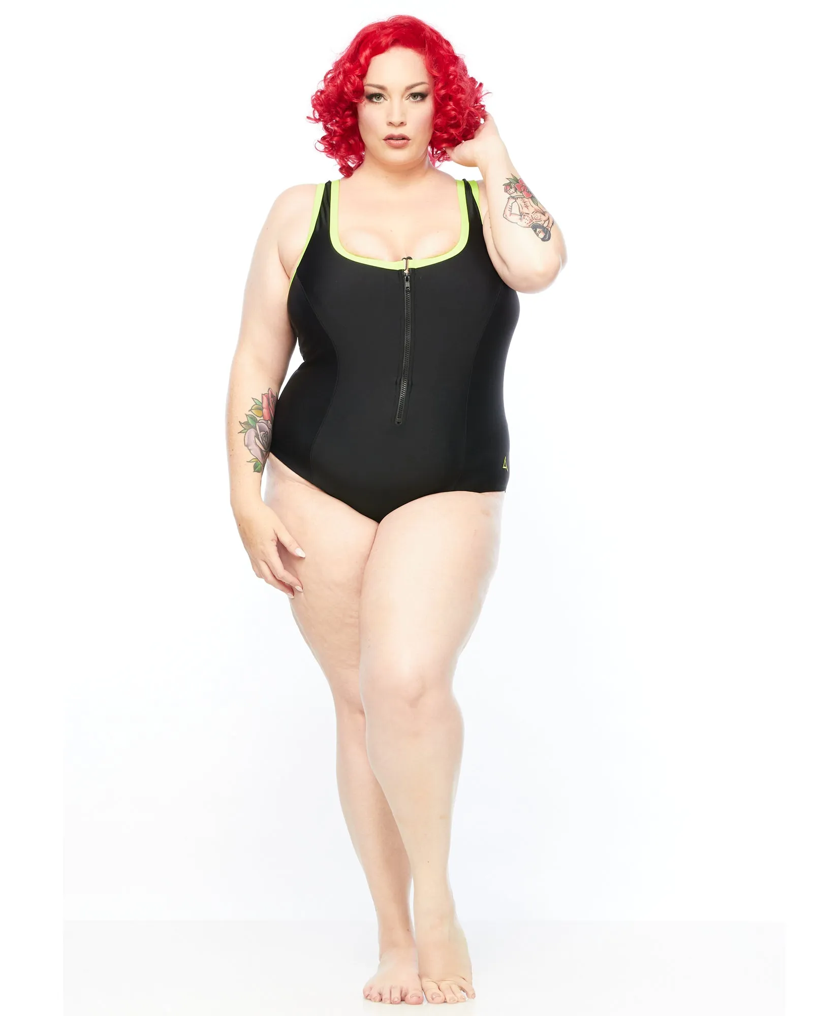 Racer Back Swimsuit Zip (E-G) - Neo Yellow Trim
