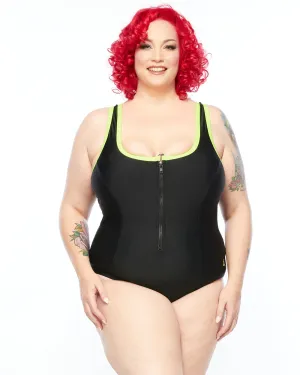 Racer Back Swimsuit Zip (E-G) - Neo Yellow Trim