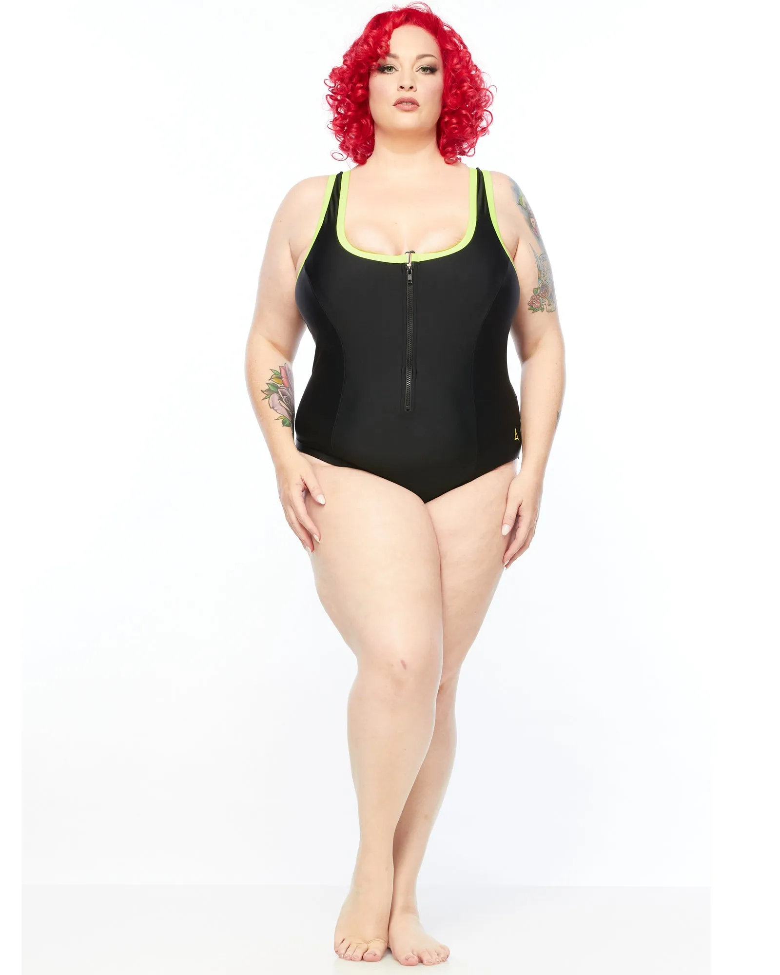 Racer Back Swimsuit Zip (E-G) - Neo Yellow Trim