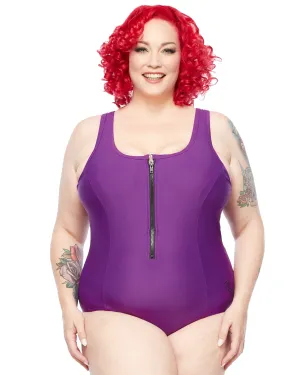 Racer Back Swimsuit Zip - Purple