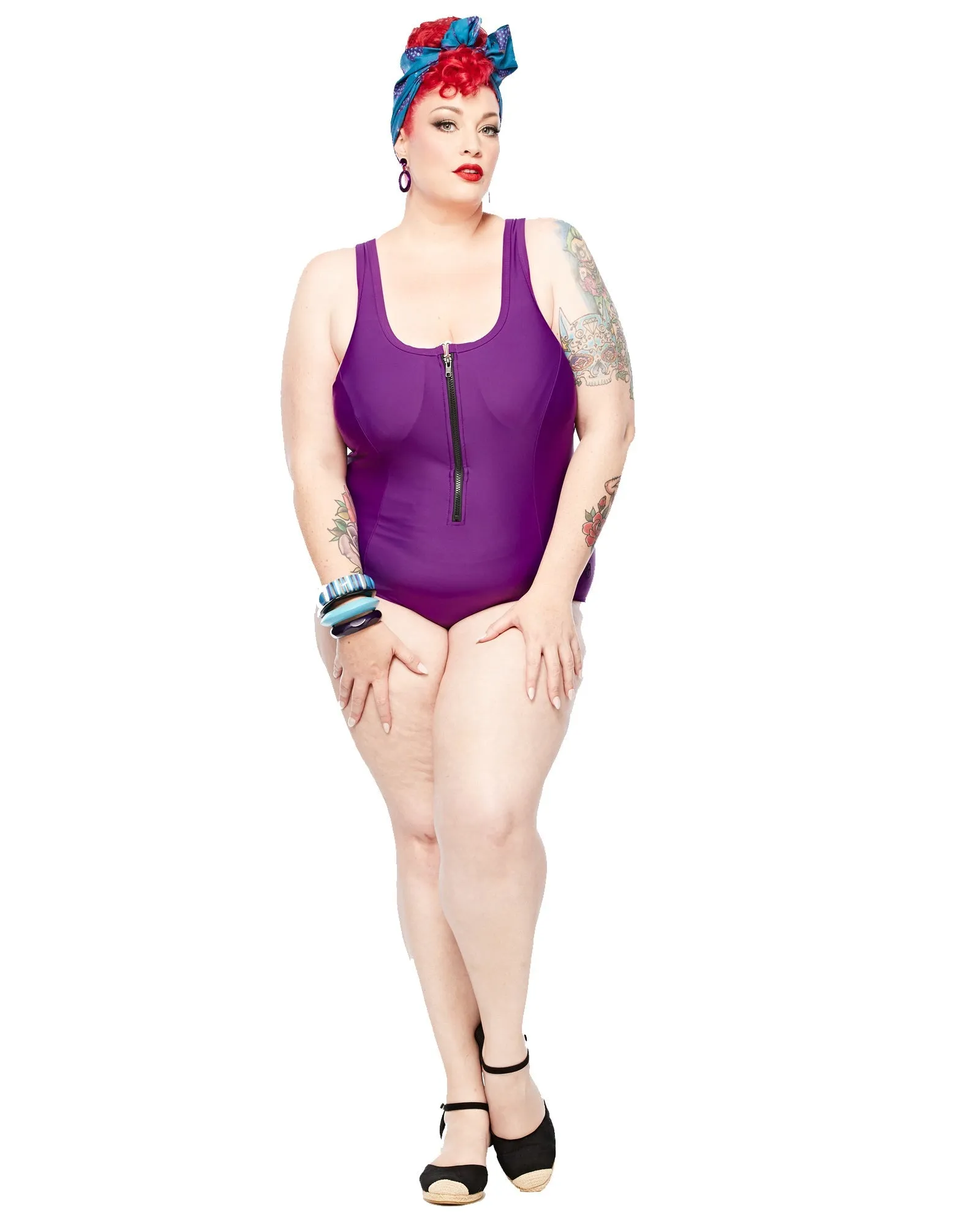 Racer Back Swimsuit Zip - Purple