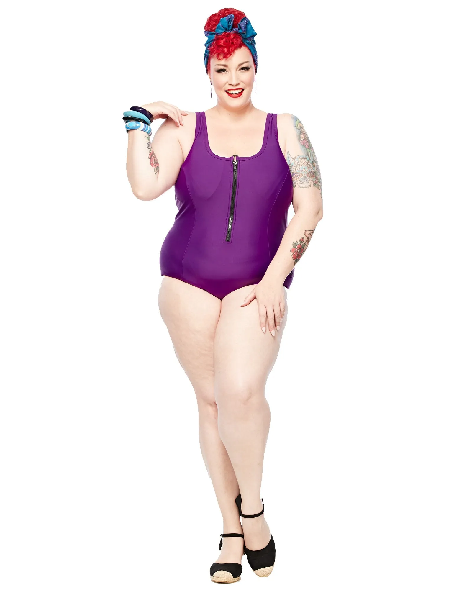 Racer Back Swimsuit Zip - Purple
