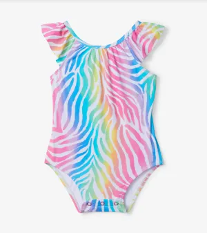 Rainbow Zebra Baby Ruffle Swimsuit