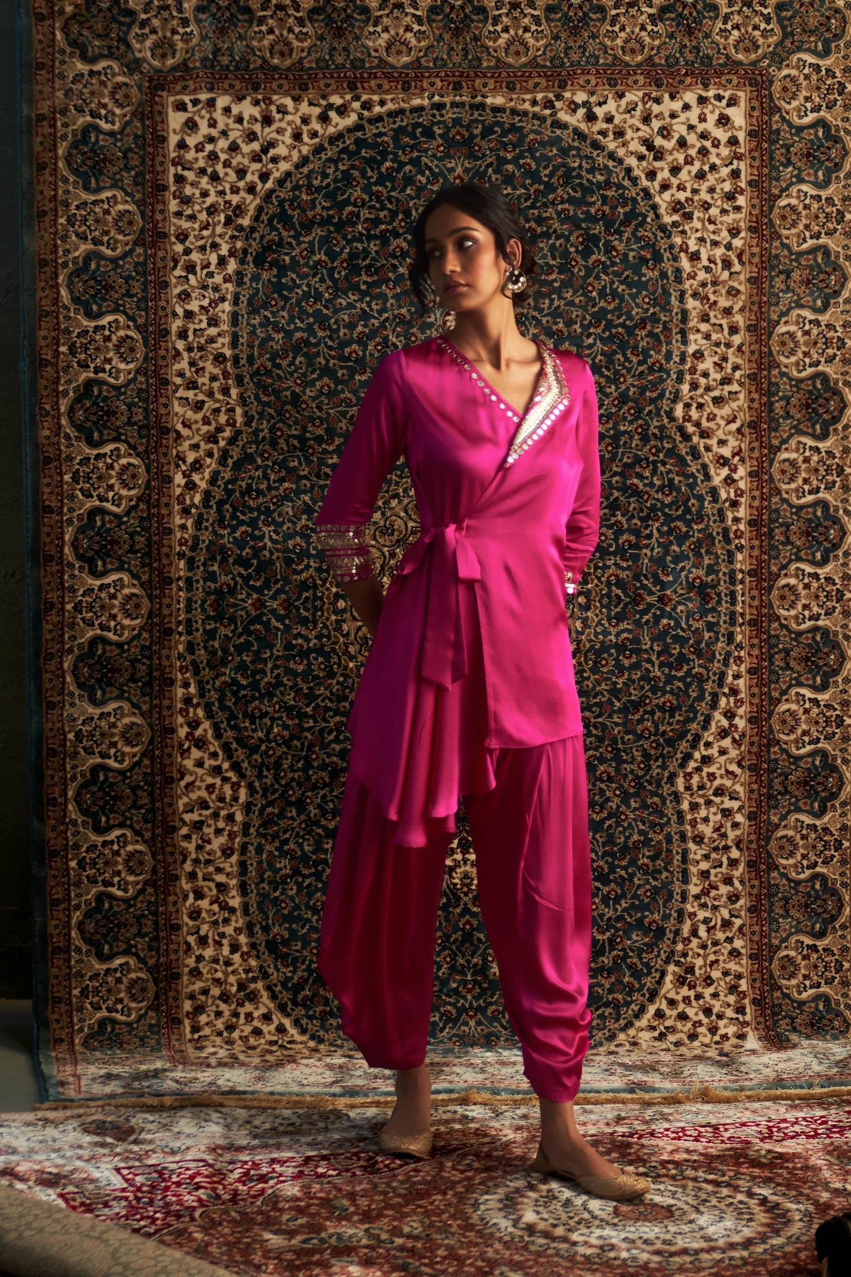 Rani Pink Embroidered WrapCo-Ord Set