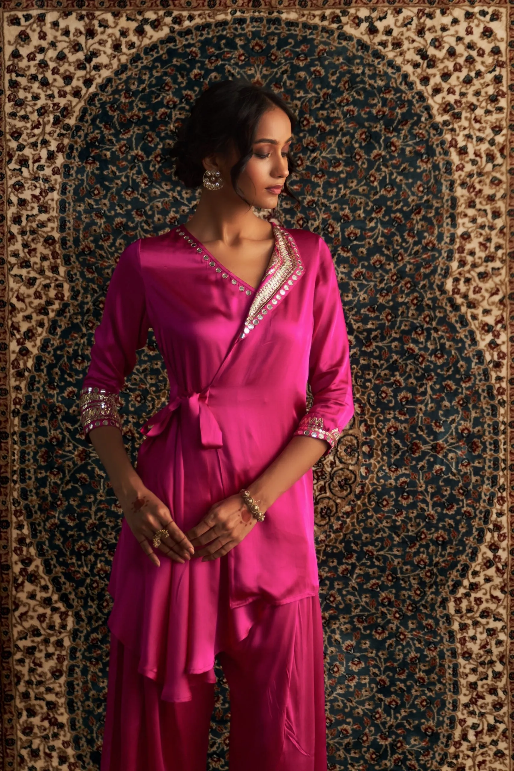 Rani Pink Embroidered WrapCo-Ord Set