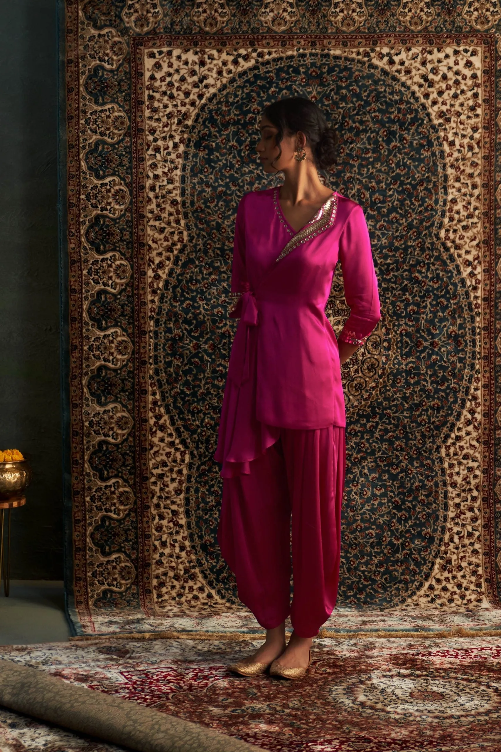 Rani Pink Embroidered WrapCo-Ord Set