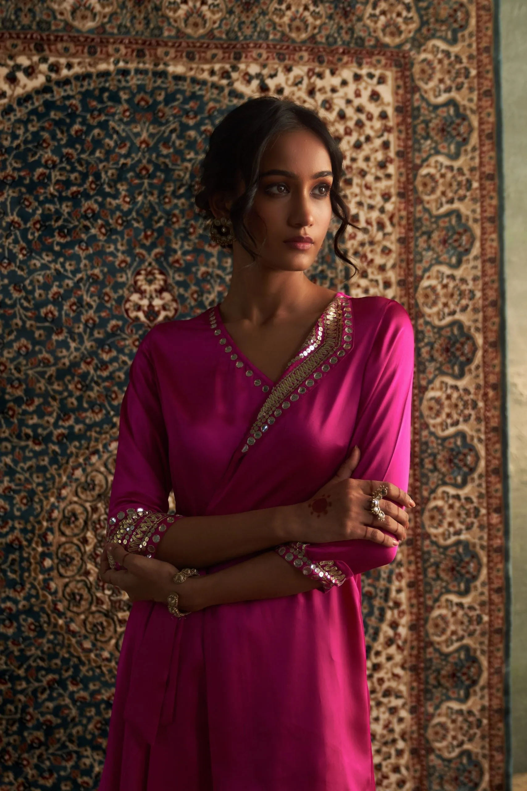 Rani Pink Embroidered WrapCo-Ord Set