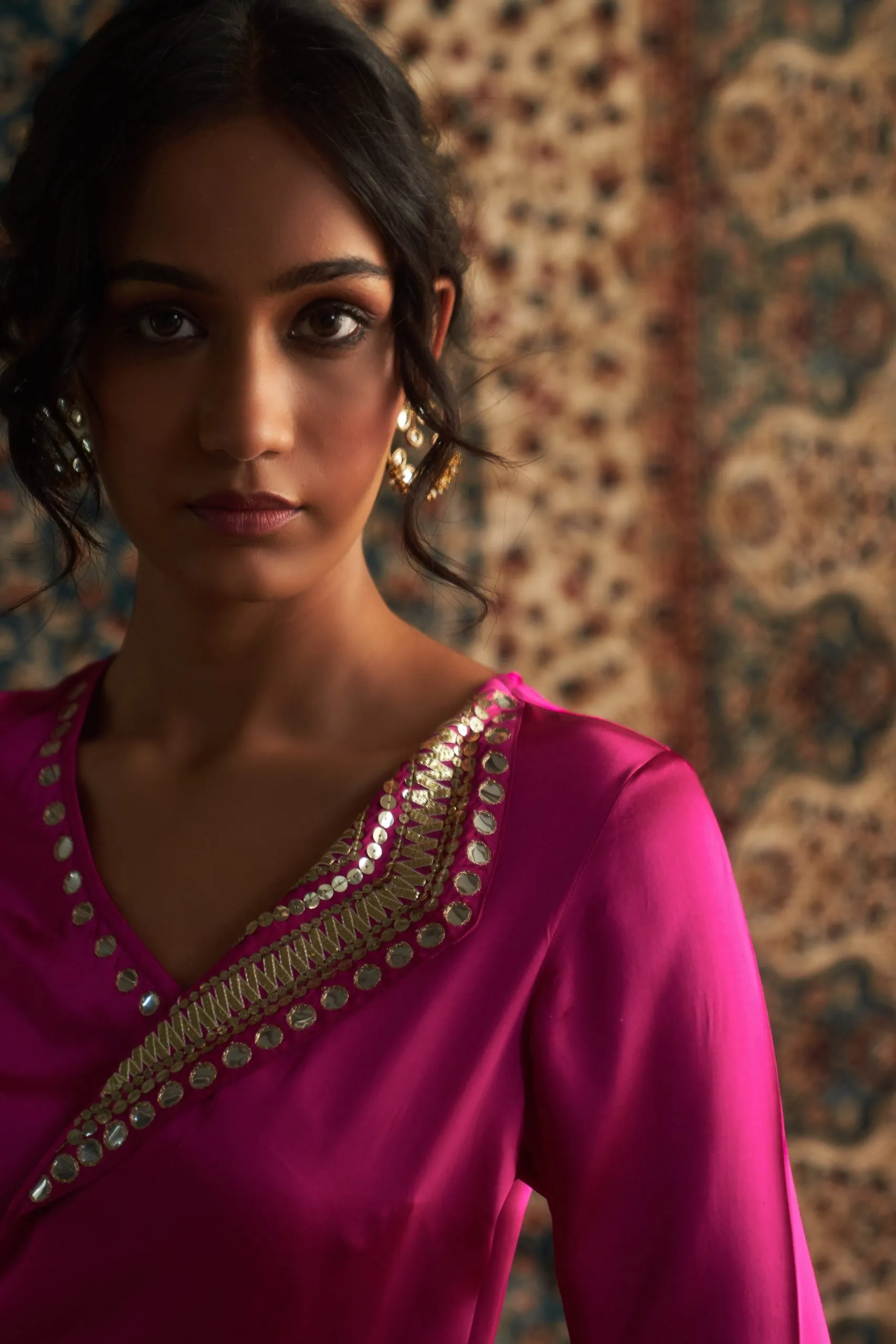 Rani Pink Embroidered WrapCo-Ord Set