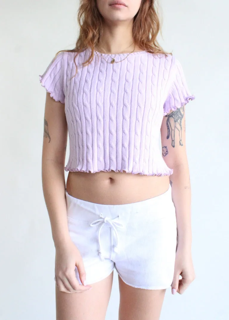RCYCLD Cable Knit Lettuce Edge Crop Top