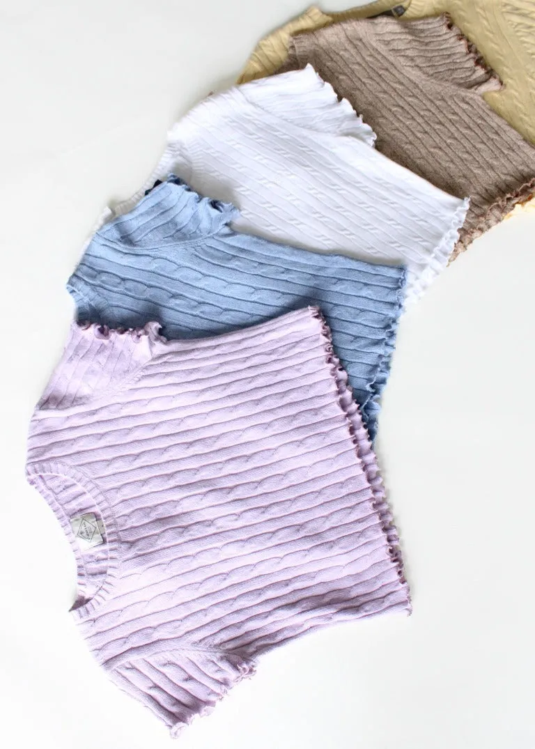 RCYCLD Cable Knit Lettuce Edge Crop Top