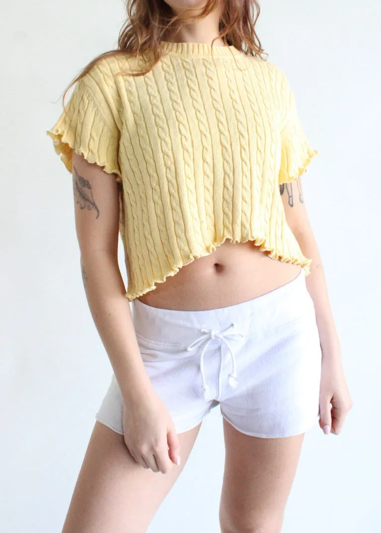 RCYCLD Cable Knit Lettuce Edge Crop Top