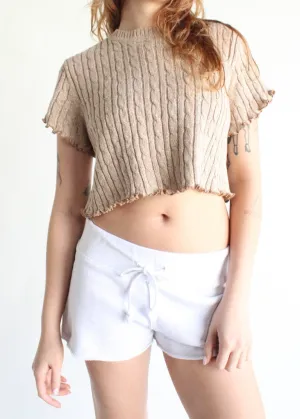 RCYCLD Cable Knit Lettuce Edge Crop Top