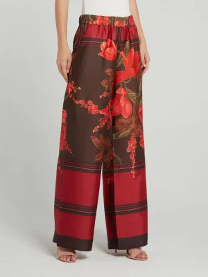 Red Check Floral Wide Leg Pants