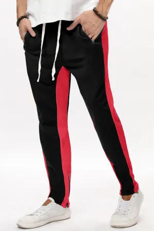 Red Colorblock Patchwork Zipper Casual Mens Joggers