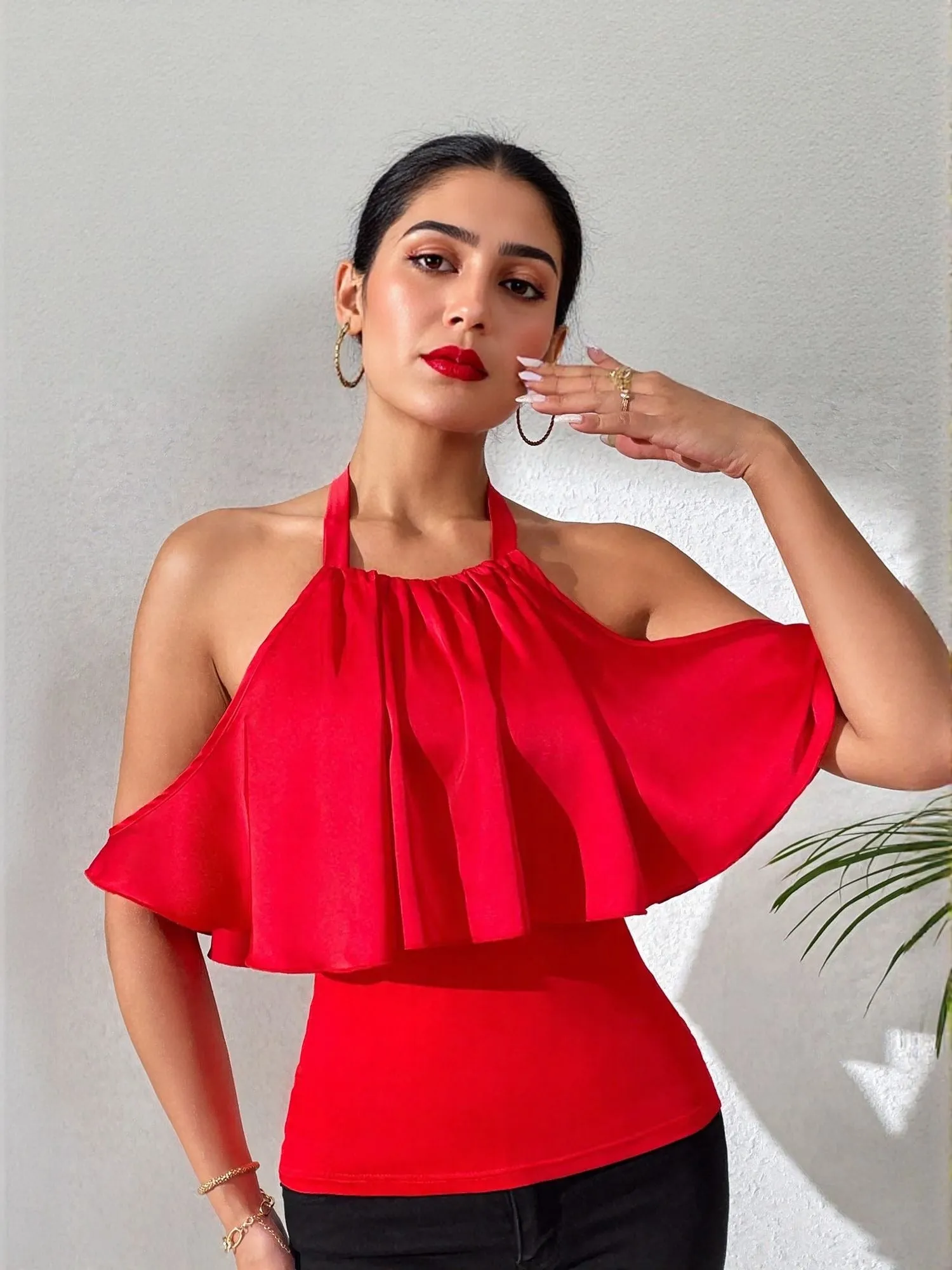 Red Off Shoulder Layered Top