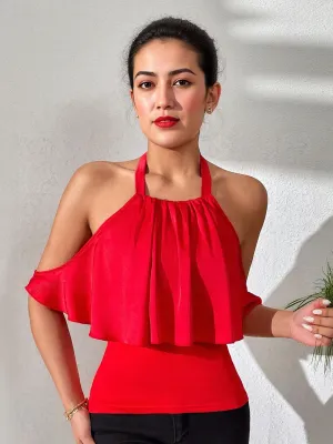 Red Off Shoulder Layered Top