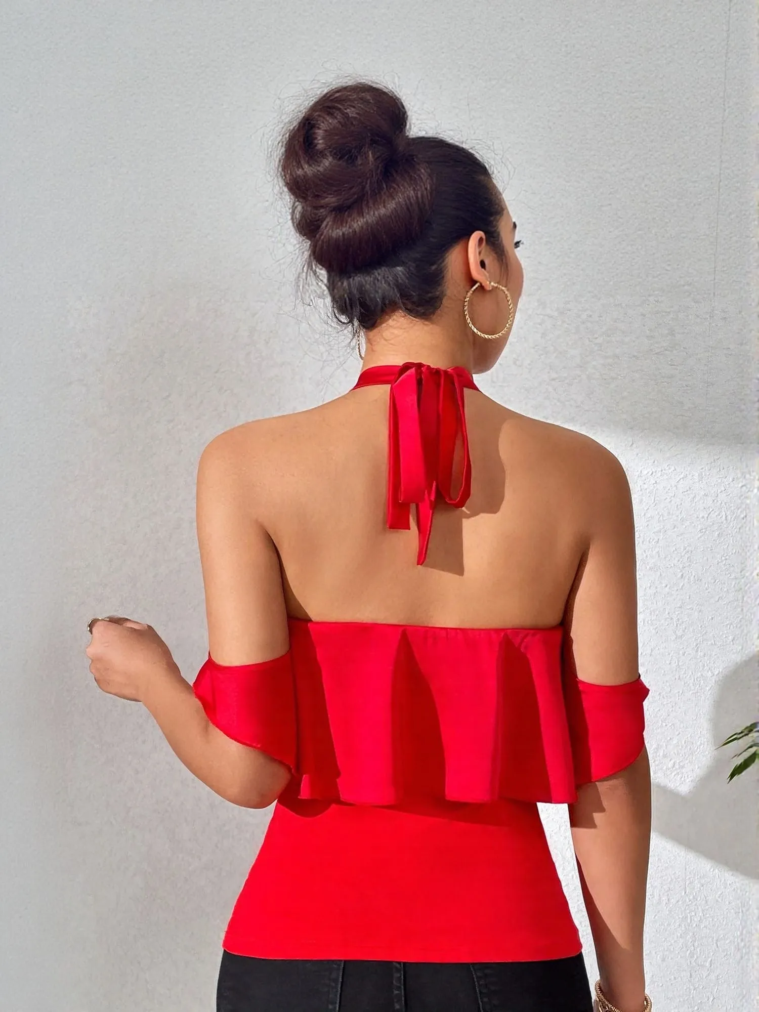 Red Off Shoulder Layered Top