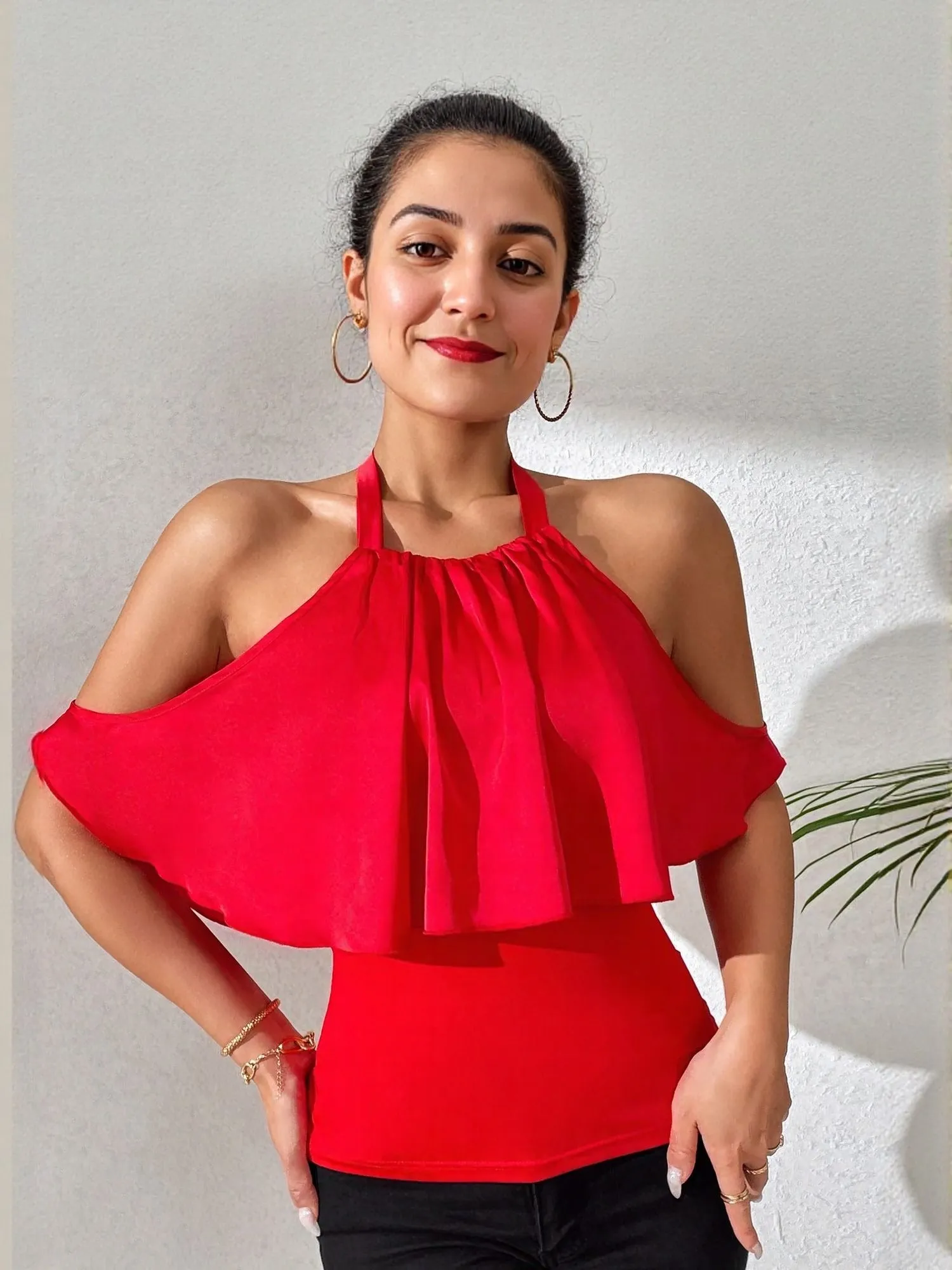 Red Off Shoulder Layered Top