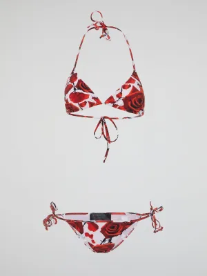 Red Rose Print Swimwear