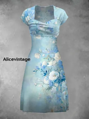 Retro Bohemian Style Art Print Elegant Chic Short-Sleeved Temperament Dress