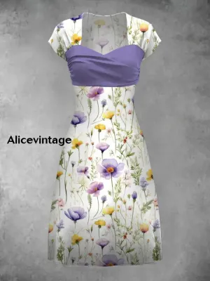 Retro Bohemian Style Art Print Elegant Chic Short-Sleeved Temperament Dress