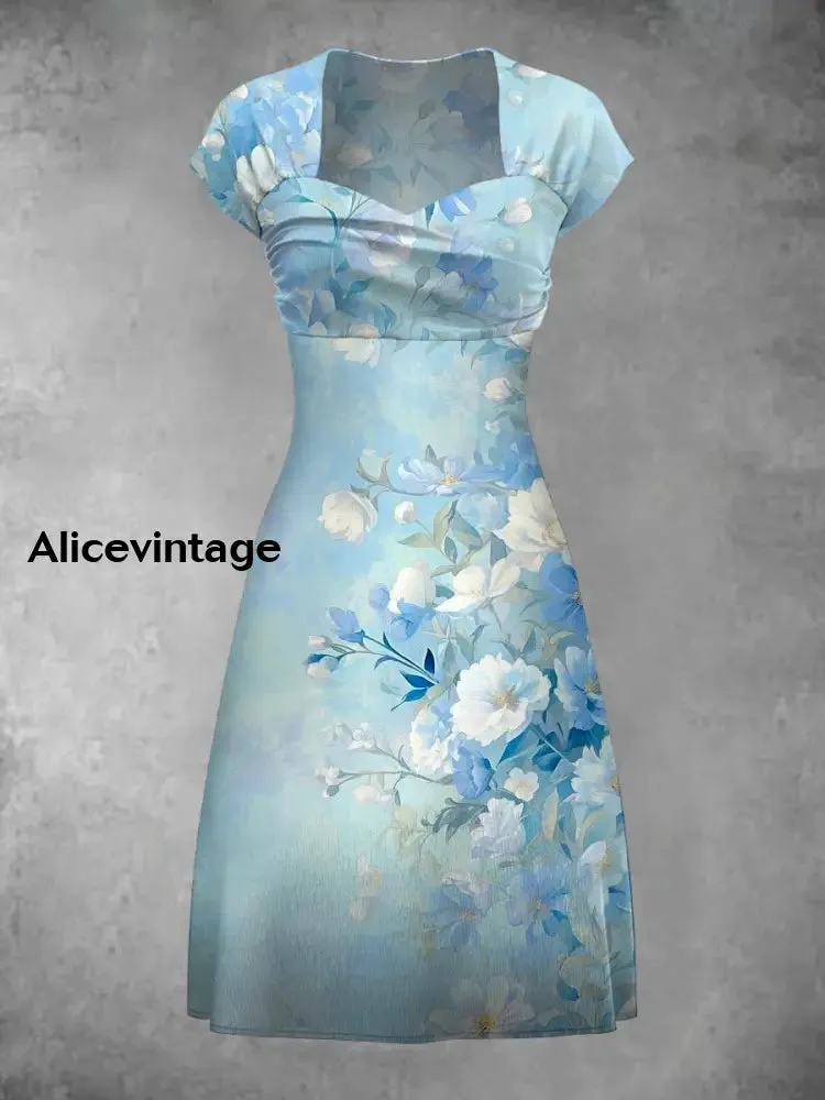 Retro Bohemian Style Art Print Elegant Chic Short-Sleeved Temperament Dress