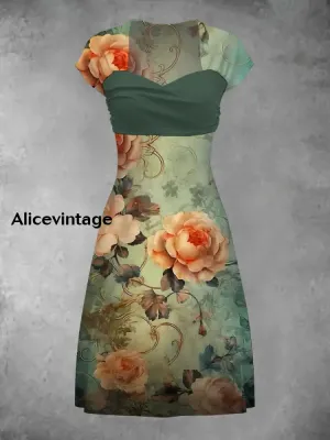 Retro Bohemian Style Art Print Elegant Chic Short-Sleeved Temperament Dress