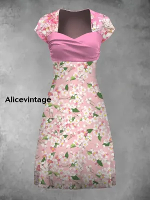 Retro Bohemian Style Art Print Elegant Chic Short-Sleeved Temperament Dress
