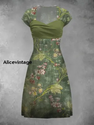 Retro Bohemian Style Art Print Elegant Chic Short-Sleeved Temperament Dress