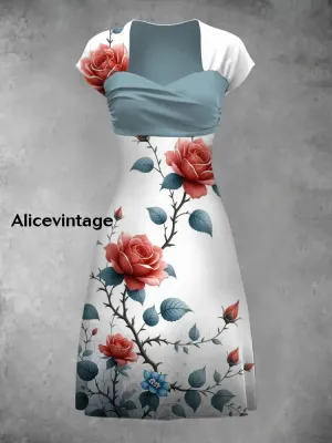 Retro Bohemian Style Art Print Elegant Chic Short-Sleeved Temperament Dress