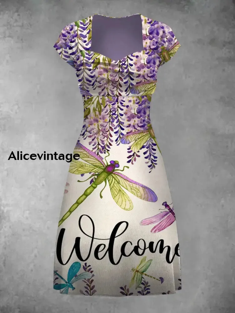 Retro Bohemian Style Art Print Elegant Chic Short-Sleeved Temperament Dress
