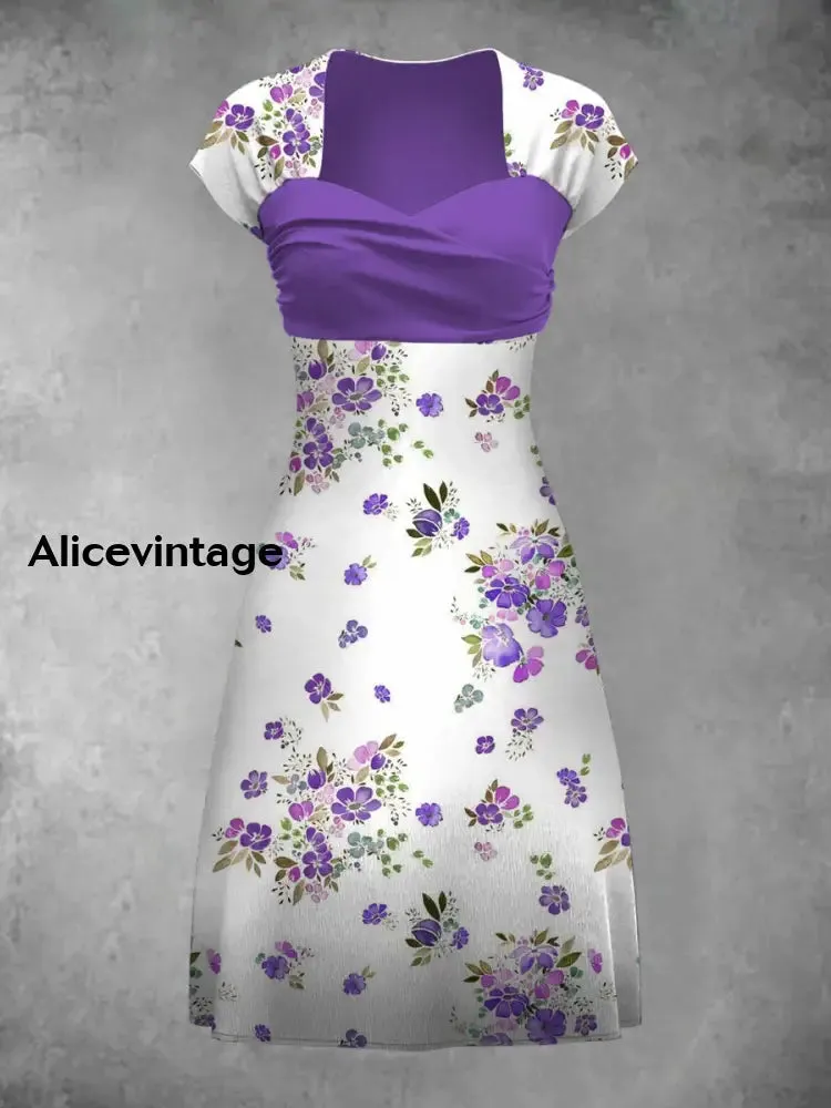 Retro Bohemian Style Art Print Elegant Chic Short-Sleeved Temperament Dress