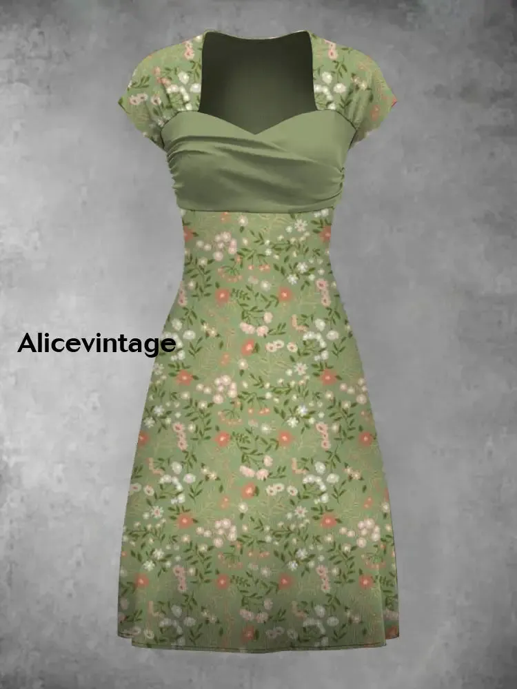 Retro Bohemian Style Art Print Elegant Chic Short-Sleeved Temperament Dress