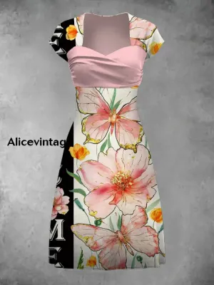 Retro Bohemian Style Art Print Elegant Chic Short-Sleeved Temperament Dress