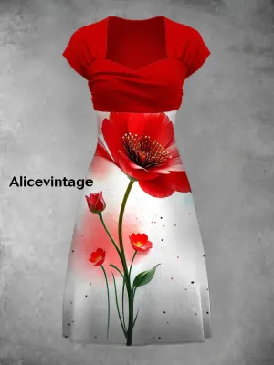 Retro Bohemian Style Art Print Elegant Chic Short-Sleeved Temperament Dress