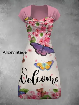 Retro Bohemian Style Art Print Elegant Chic Short-Sleeved Temperament Dress