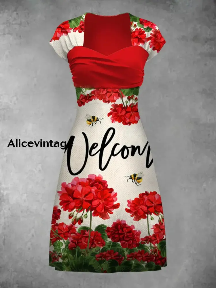 Retro Bohemian Style Art Print Elegant Chic Short-Sleeved Temperament Dress