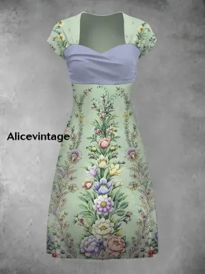 Retro Bohemian Style Art Print Elegant Chic Short-Sleeved Temperament Dress