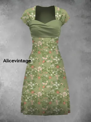 Retro Bohemian Style Art Print Elegant Chic Short-Sleeved Temperament Dress