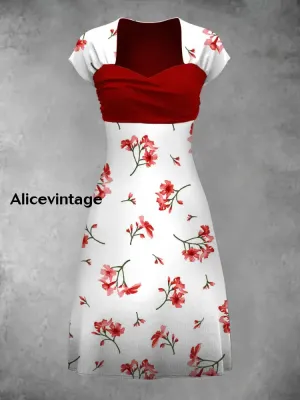 Retro Bohemian Style Art Print Elegant Chic Short-Sleeved Temperament Dress