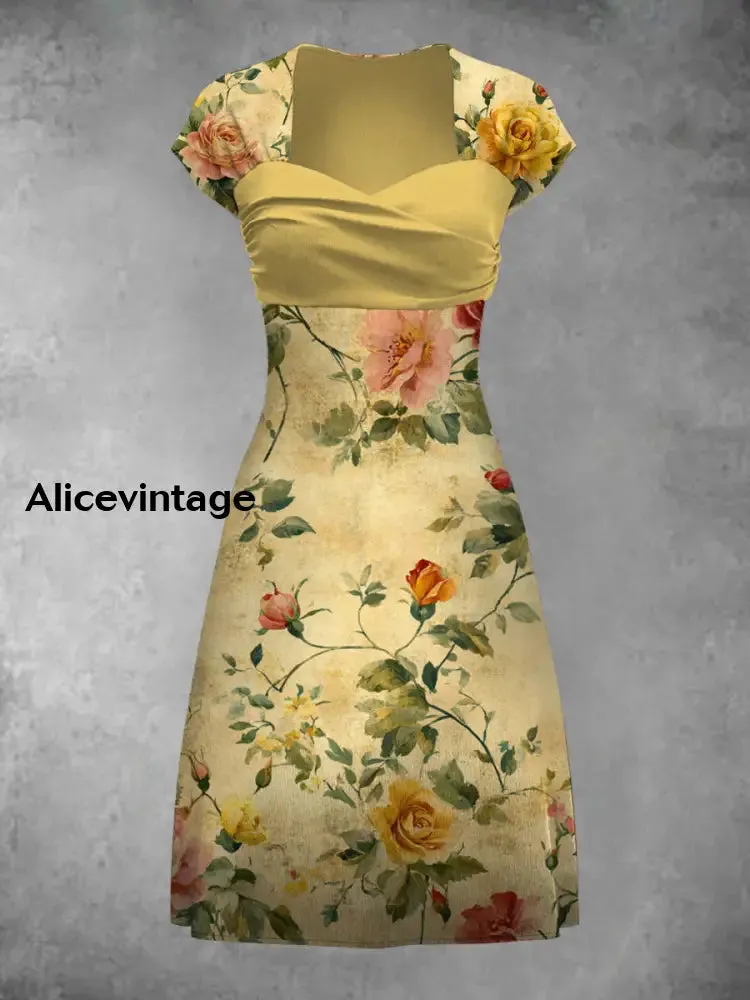 Retro Bohemian Style Art Print Elegant Chic Short-Sleeved Temperament Dress