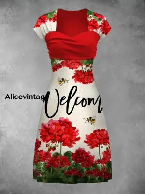 Retro Bohemian Style Art Print Elegant Chic Short-Sleeved Temperament Dress