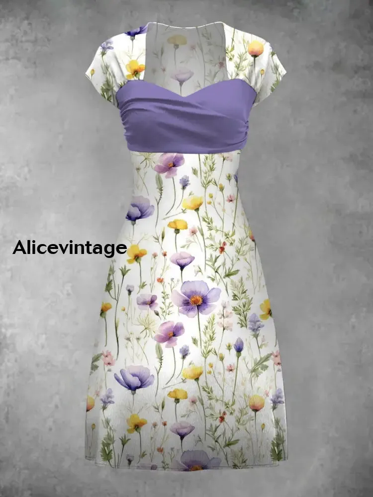 Retro Bohemian Style Art Print Elegant Chic Short-Sleeved Temperament Dress